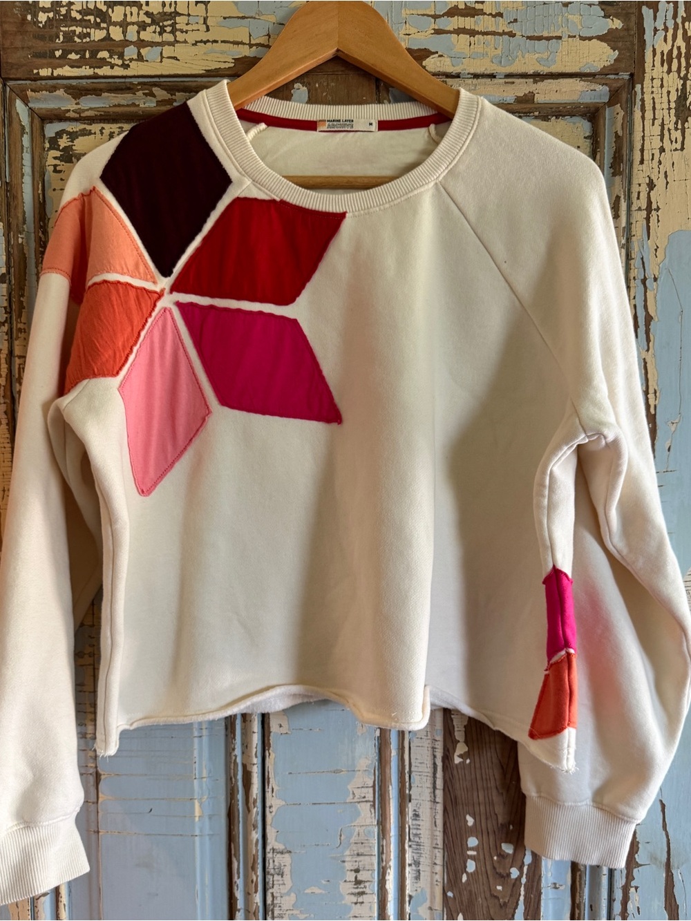 Marine Layer Archive Summit Cream Cropped Sweatshirt Size M